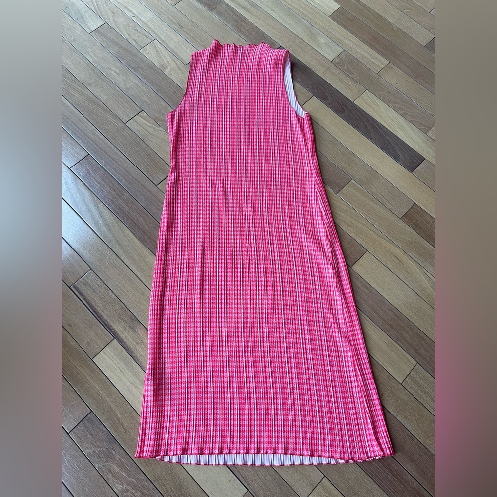 Whistles Pink Houndstooth Plissé Midi Chic Dress Pleated Sleeveless US 16 - Picture 11 of 11